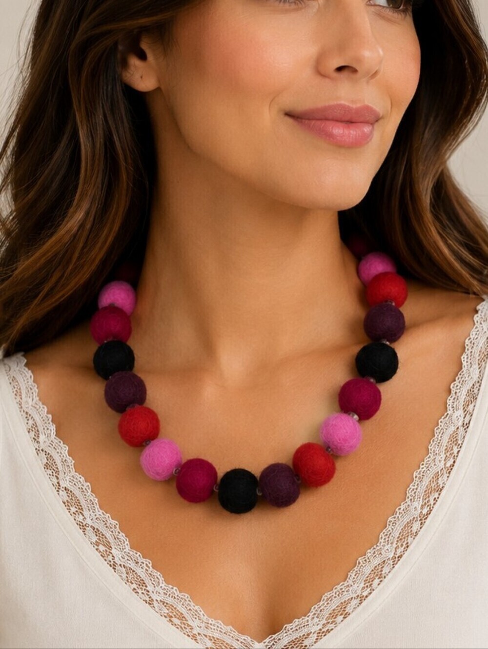3/$30 Multi-Color Felt Pom Pom Adjustable Necklace
